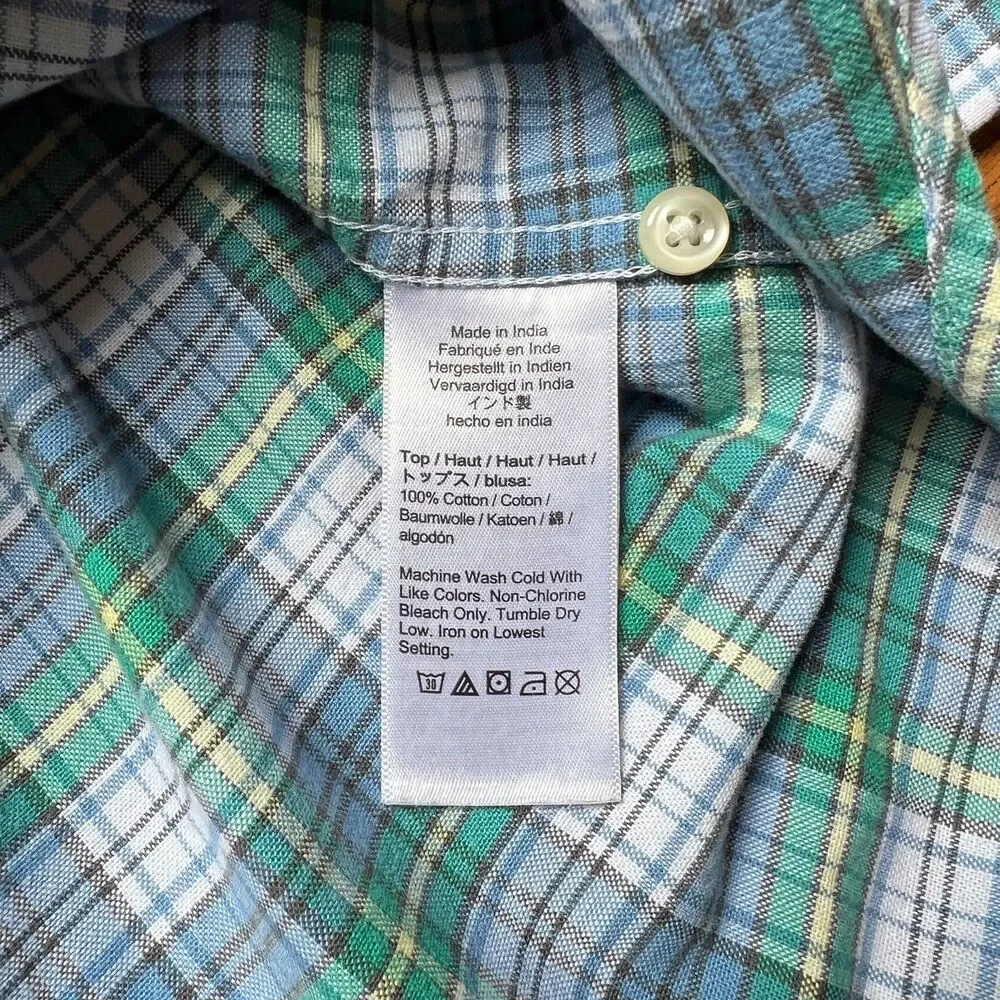 Plaid Broken In Oxford Slim Untucked Blue Green J.Crew Men's Medium